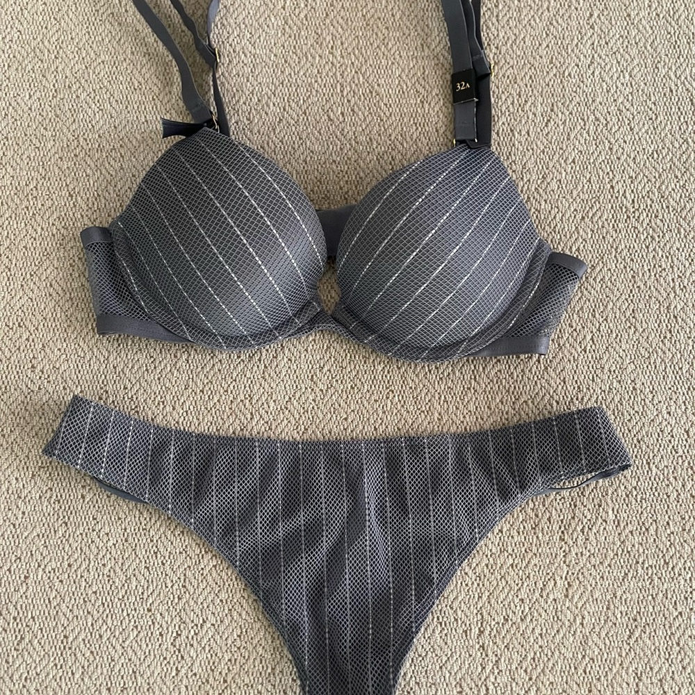 Victoria's Secret very sexy Gray Striped Bra and Panty Set